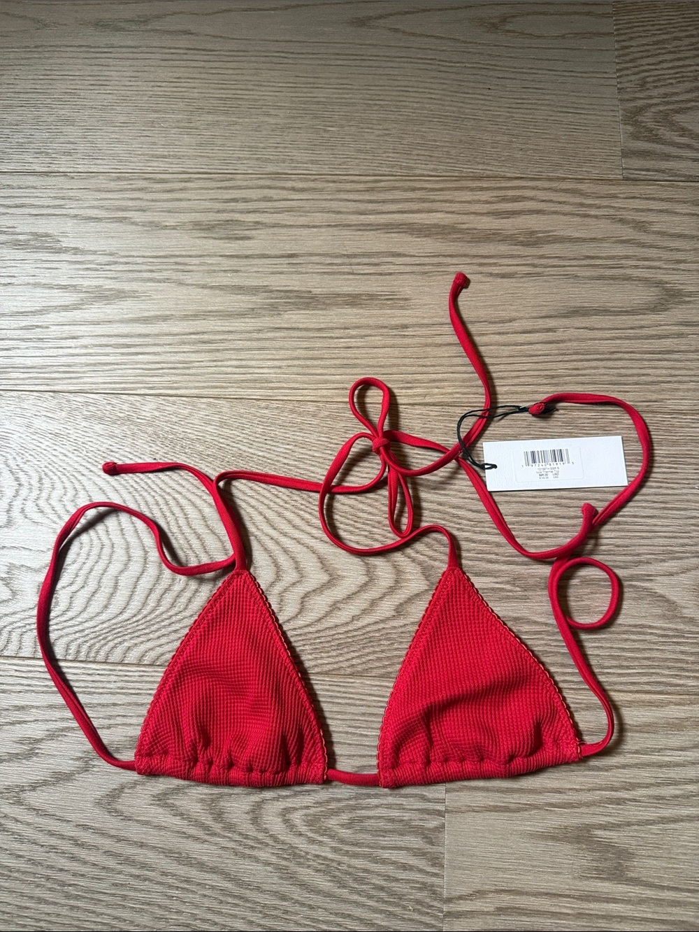 Frankie’s Bikinis “Nick” triangle halter top in Strawberry Red